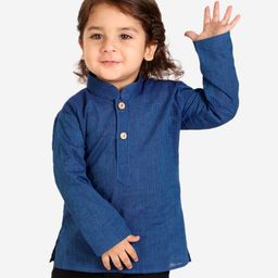 KID1 Full Sleeves Striped Self Design Short Kurta - Blue-image-39