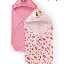 Babyoye 100% Cotton Hooded Towels With Eco Jiva Finish Kitten Print Pack of 2 L 81 x B 81 cm - Pink-image-52