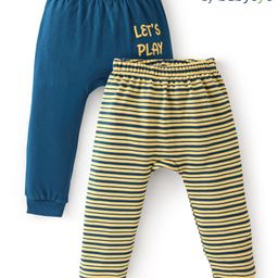 Babyoye 100% Cotton Full Length Striped Diaper Pants Pack of 2 - Blue & Yellow-image-97