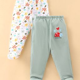 OHMS Cotton Jersey Footed Length Bootie Leggings Floral Print Pack of 2 - Multicolour-image-11