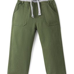 Babyhug Cotton Spandex Woven Full Length Trouser Solid Colour - Olive-image-78