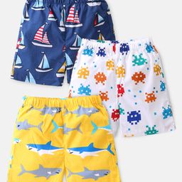 Babyhug Cotton Poplin Boxers Fish & Boat Print Pack of 3 - Multicolour-image-93