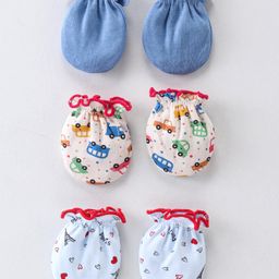 Ben Benny 100% Cotton Interlock Knit Mittens  with Vehicle Print Pack of 3- Blue  Light Blue & Pink-picture-13