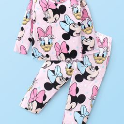 Babyhug Disney Cotton Knit Full Sleeves Night Suit with Minnie Mouse and Friends Print - Pink-image-50