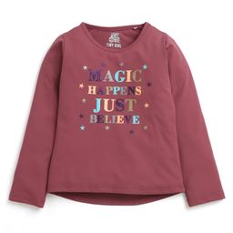 Tiny Girl Full Sleeves Magic Happens Just Believe Text Glitter Printed Top - Pink-image-46