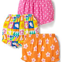 Babyhug 100% Cotton Knit Floral & Polka Dot Printed Bloomers Pack of 3 - Orange Pink & Yellow-image-90