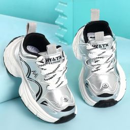 KIDLINGSS Abstract Designed Lace Up Shoes - Silver & Black-image-22