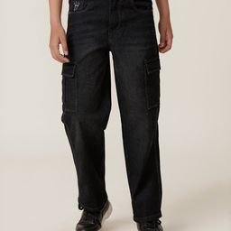 Under Fourteen Only Solid Pocket Detailed Denim Cargo Pant - Dark Grey-image-43
