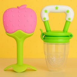 Badal Kidz Bpa Free 100 % Silicone Fruit Shape Teether And Fruit Feeder - Pink & Green (Pack Of 2)-16