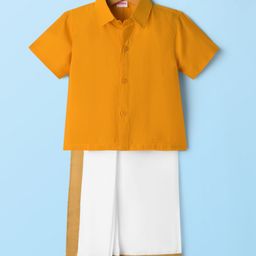 Babyhug Rayon Half Sleeves Solid Color Mundu Set - Yellow-picture-47