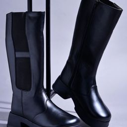 Shoetopia Colour Blocked Zipper Closure Long Boots - Black-image-77