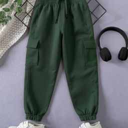Trampoline Terry Knit Solid Cargo Joggers - Green-picture-15