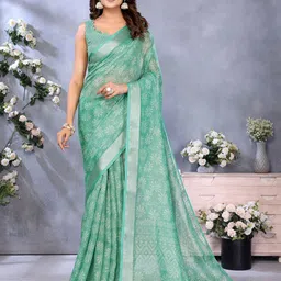 PAMPER YOURSELF Floral Linen Blend Saree-image-59