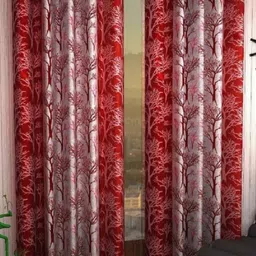 BELLA TRUE Maroon & Grey 2 Pieces Abstract Printed Eyelet Fitted Window Curtains-13