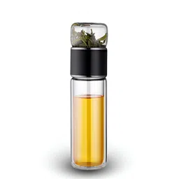 YELONA Transparent & Black Single Glass Solid Double Wall Vacuum Water Bottle-27