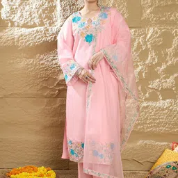 Indo Era Women Floral Embroidered Regular Thread Work Kurta with Trousers & With Dupatta-56