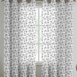 Aura Grey & White 2 Pieces Floral Printed Linen Door Curtains-image-45