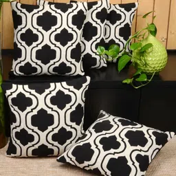 Saral Home Black & White 5 Pieces Geometric Cotton Square Cushion Covers-image-80