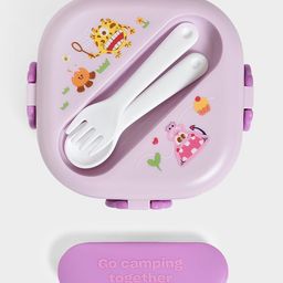 Azhari QT-Monster Double Layer Seal Bento Lunch Box  with Fork & Spoon for Kids -Color May Vary image 4