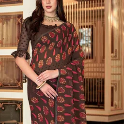 Anouk Rustic Floral Poly Georgette Bagh Saree image 4