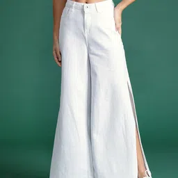 DressBerry Women Wide Leg Hem Slit Jeans-image-25