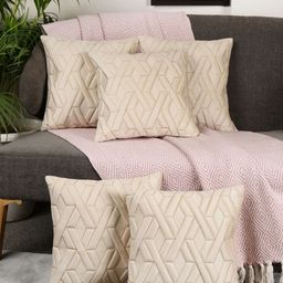MONKDECOR Set Of 5 Cream Velvet Square Cushion Covers-18