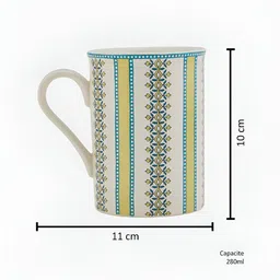 Fabindia Sangam White & Green Printed Dishwasher & Microwave Safe Ceramic Glossy Mugs-image-11