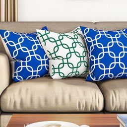 SEJ by Nisha Gupta Blue & White Set of 3 Printed 16'' x 16'' Square Cushion Covers-18