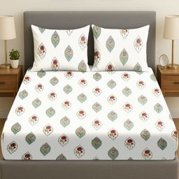 Myntra Elegant Homes Green & White Printed Cotton 300 TC King Bedsheet Set 2.74 m x 2.28 m-image-89