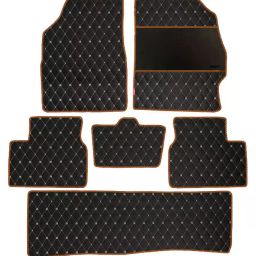 Elegant Luxury Leatherette Black & Orange Carpet Car Mat Compatible With MG Gloster-image-70