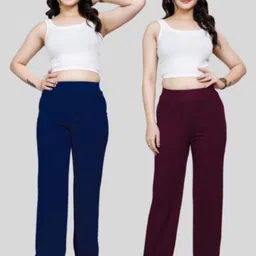 NU CLOTHS Women Pack Of 2 Solid Regular Fit High-Rise Trousers-picture-23