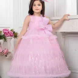 BAESD Girls Self Design Embellished Bow Maxi Gown Dress-picture-53