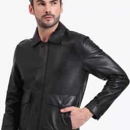 Saint G Men Satin Water Resistant Leather Jacket-image-23