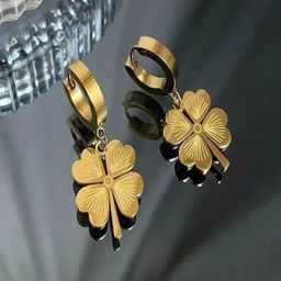 TEULRIP Stainless Steel Gold Plated Floral Shaped Drop Earrings-36