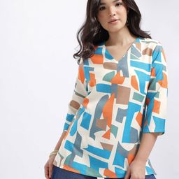 Anouk Rustic Abstract Printed V-Neck Straight Kurti-picture-4