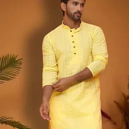 Jompers Men Abstract Embroidered Chikankari Cotton Kurta-picture-27
