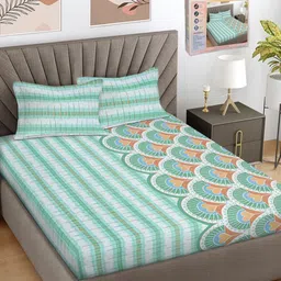 FABINALIV Green & White Ethnic Motifs Printed 300 TC King Bedsheet Set 2.50 m x 2.25 m-image-94