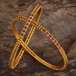 Kushal's Fashion Jewellery Ruby Gold-Plated Ethnic Antique Bangles-image-85