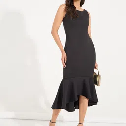 Styli Black Square Neck Sleeveless Sheath Midi Dress-image-47