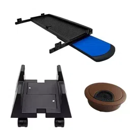 Implemental Keyboard Tray with Mousepad Channel, CPU Holder & Cable Manager Black & Brown (Combo of 5) image 2