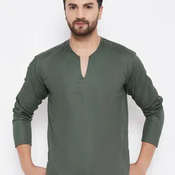 even Men Green Thread Work Dobby Kurta-image-9