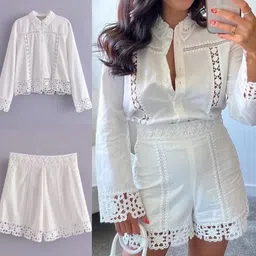 MADE FOR HER LABEL Embroidered Cotton Shirt With Trouser Co-Ords-image-25