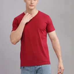 SOLACEACTIVE Men Solid V-Neck Cotton Relaxed Fit T-shirt-picture-3