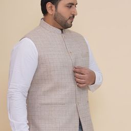 John Pride Men Plus Size Checked Nehru Jacket image 2