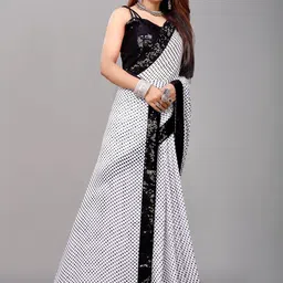 limtd Polka Dot Sequinned Pure Georgette Block Print Saree image 3