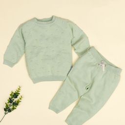 Mi Arcus Unisex Cotton Full Sleeves Self Design Sweater & Jogger Set Green-67