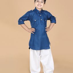 AJ Dezines Full Sleeves Button Closure Solid Pathani Suit - Blue-picture-18