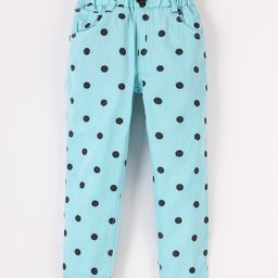 Olio Kids Cotton Lycra Full Length Polka Dots Printed  Trouser - Sky Blue-image-56