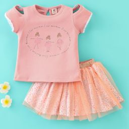 ToffyHouse 100% Cotton Half Sleeves Top & Skirt With Dance Girl Print - Light Magenta-picture-42