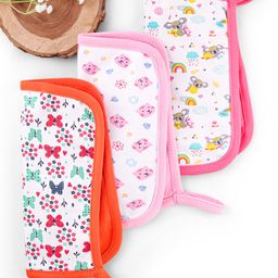 Babyhug Cotton Double Layer Wash Cloth Animal & Floral Print Pack of 3 - Multicolor-22